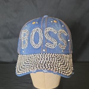 Blue Rhinestone Embellished Cap #209